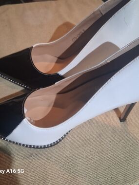 White Leather Stud-Trim High Heel Pumps